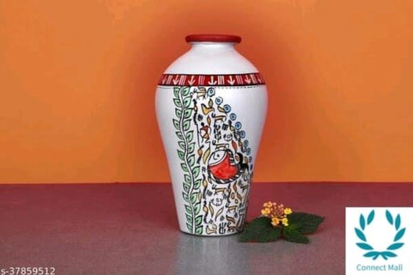 Fashionable Vases - White, Handicraft, Madhubani Painting